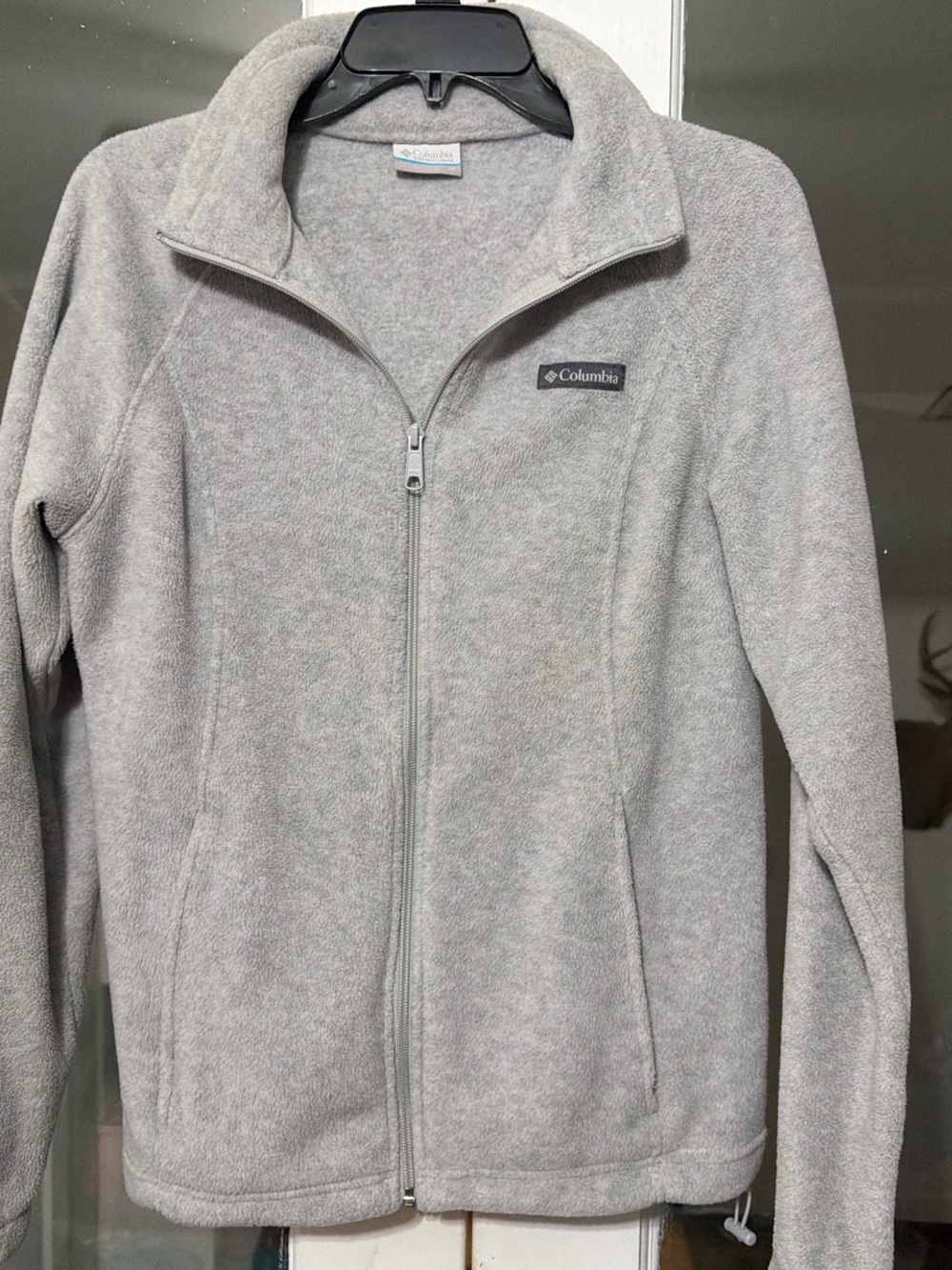Columbia Light Gray Full-Zip Teddy Fleece Jacket